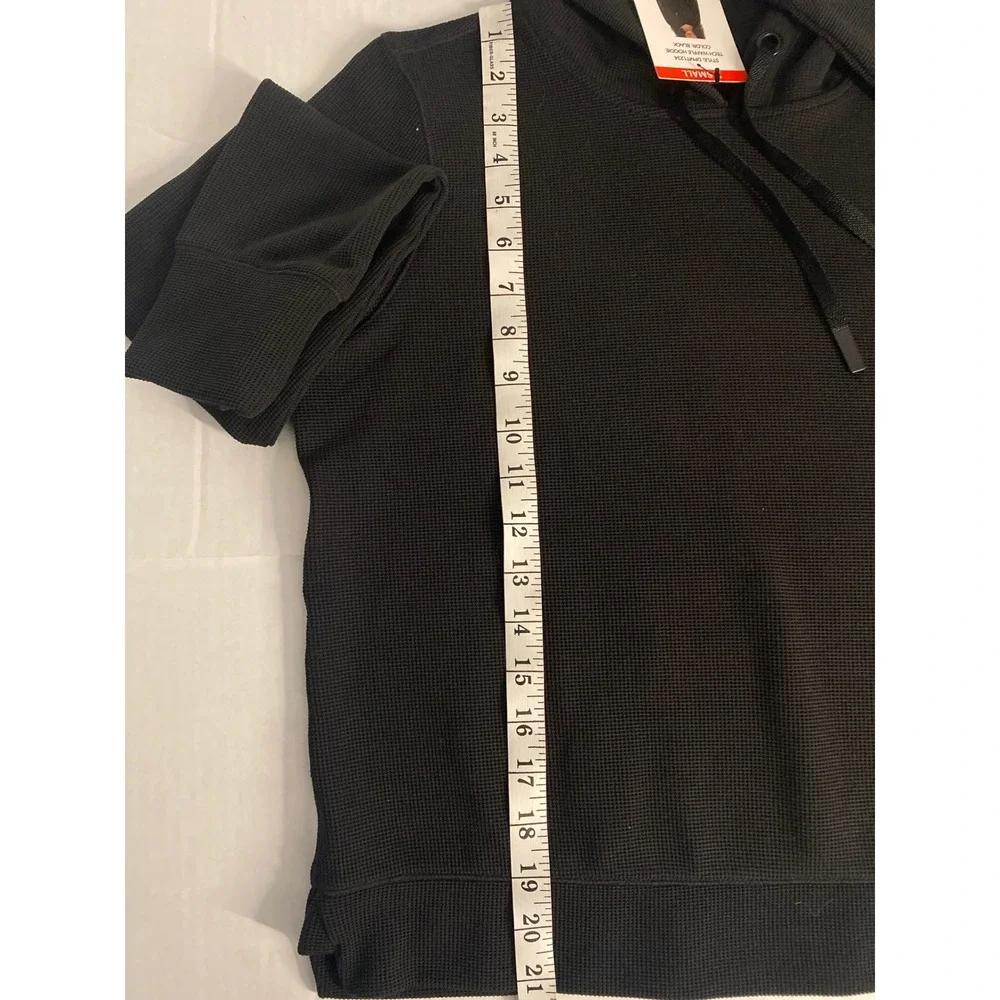 DKNY Tech Waffle Hoodie Black Long Sleeve Thermal Pullover Womens XS Casual - Picture 7 of 9